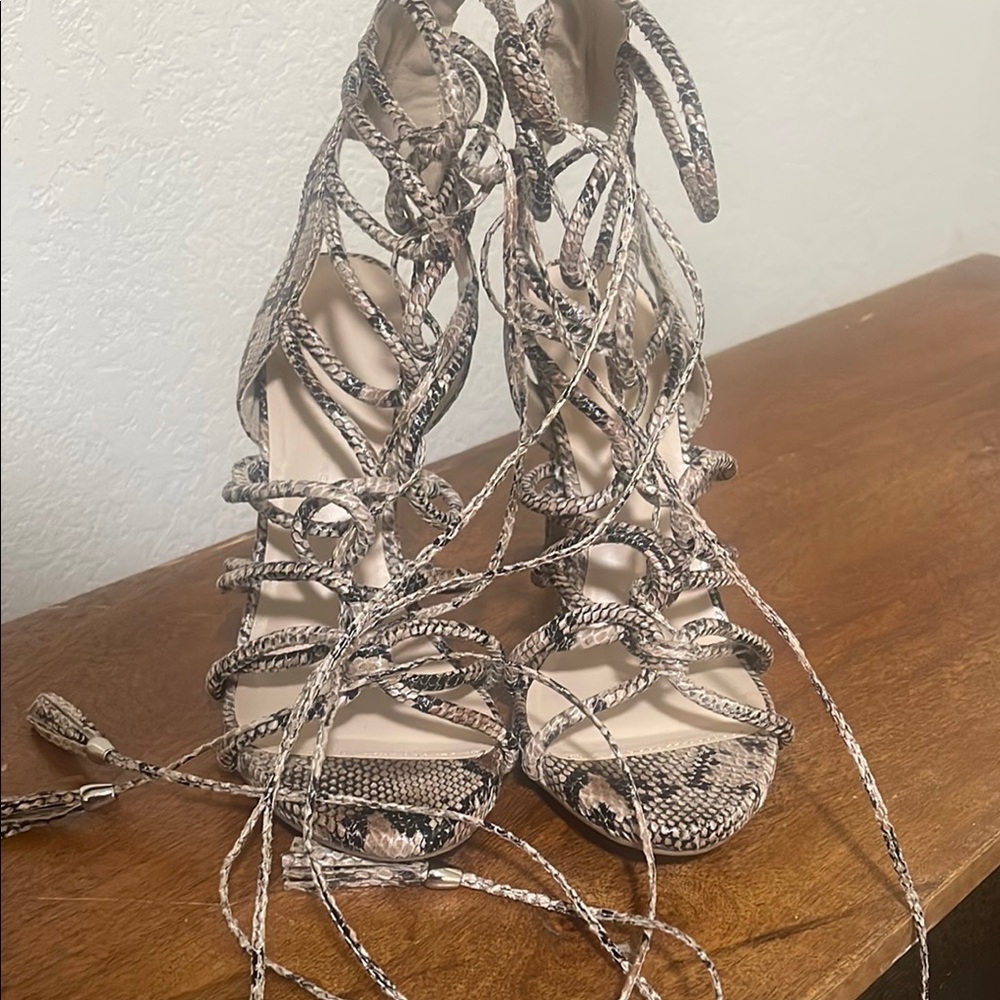 Snakeskin Lace-Up Women's Heels